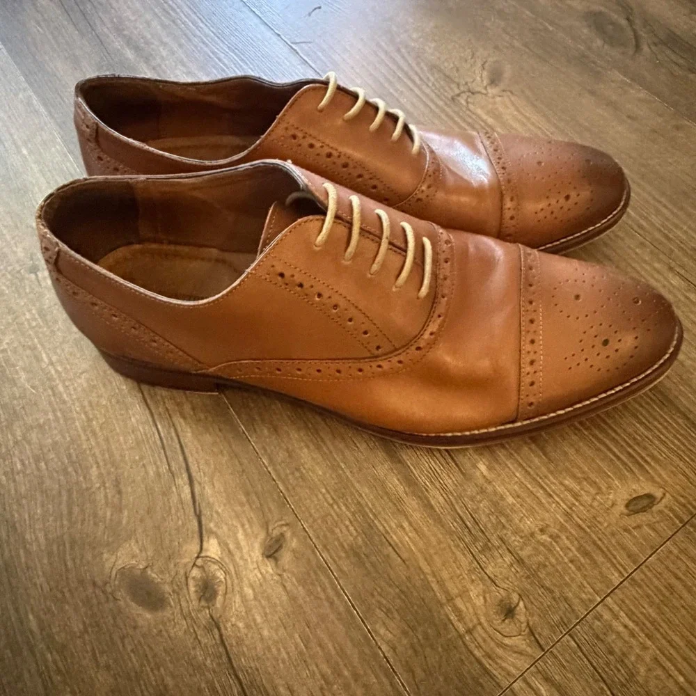 Johnston & Murphy Oxford Tan Leather Brogue Cap Toe Dress Shoes 13 M 20-8582